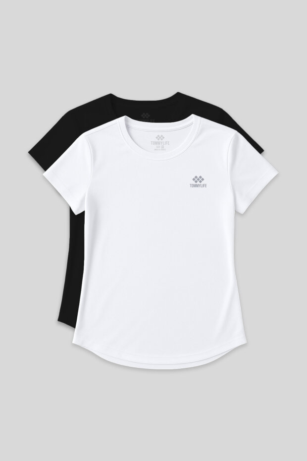Standart Kalıp O Yaka 2'li Paket Siyah-Beyaz Kadın T-Shirt - 97144